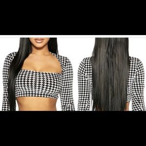 Naked wardrobe houndstooth square neck crop top